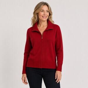 Baobei New York Full Zip Cardigan Women Size Large Red Santana knit Wool Blend